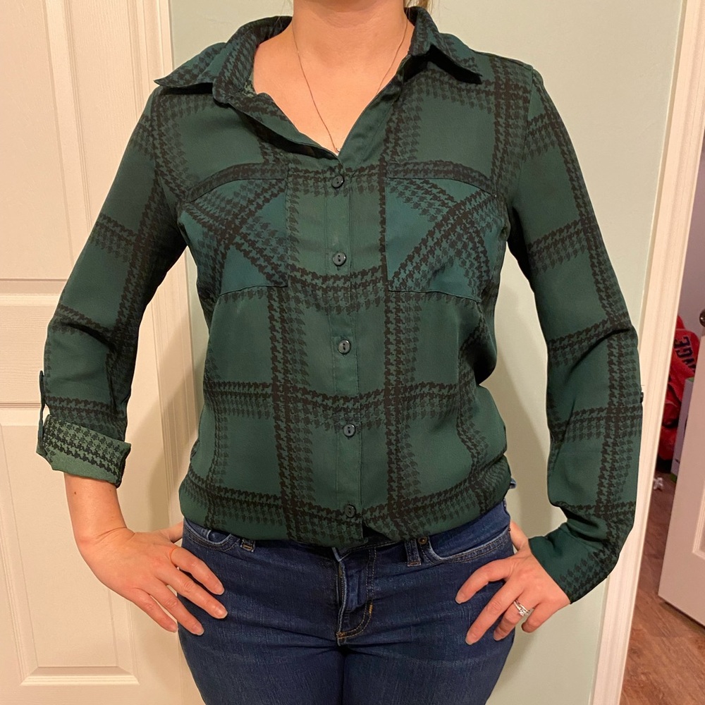 Women’s Plaid Green Button Down Top Size XS